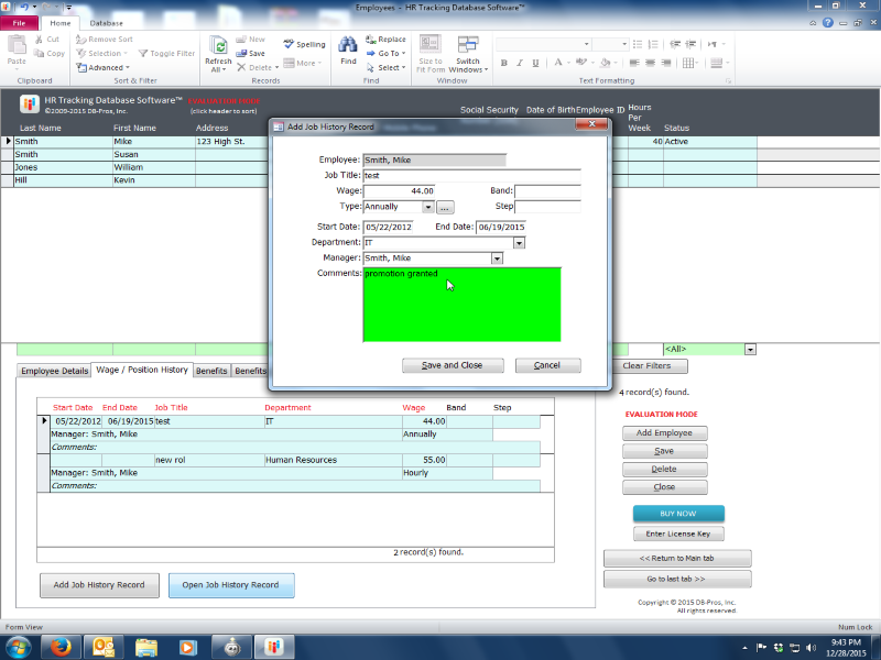 HR Tracking Database Software screen shot