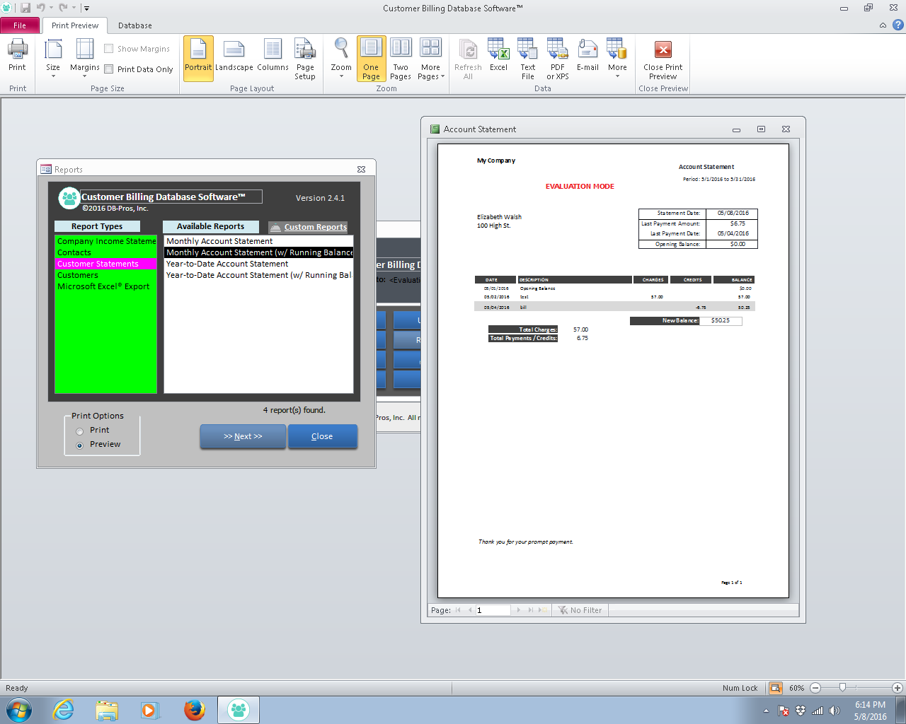 customer accounting and billing statements software for windows and billing statement software